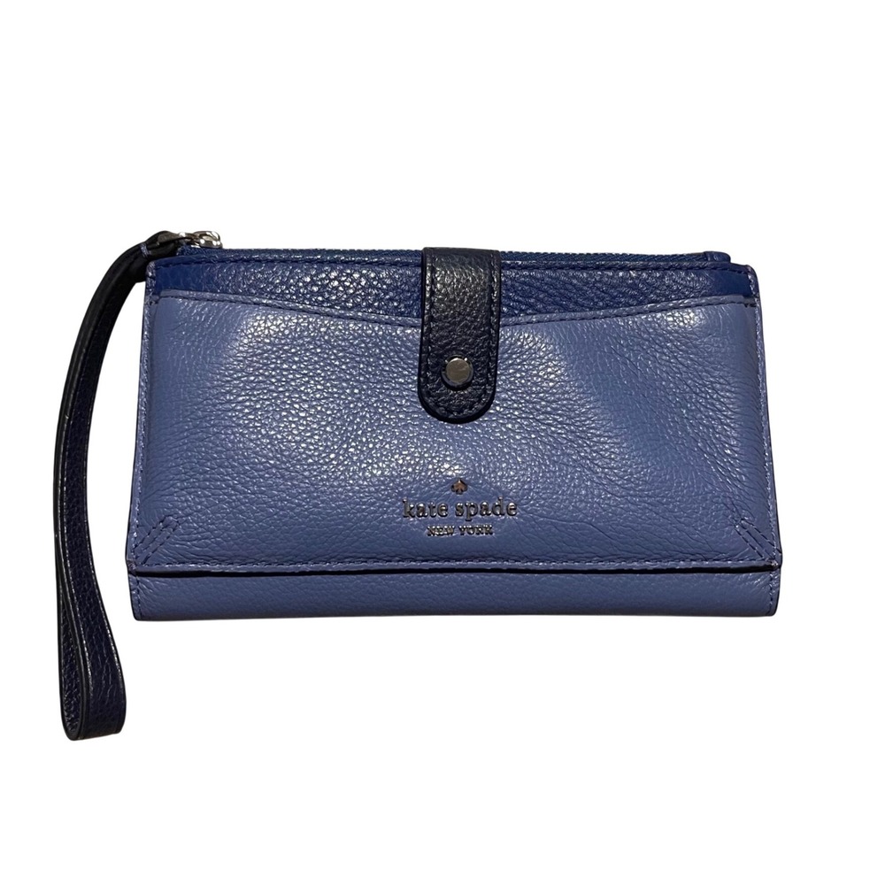 Kate Spade Bifold Wristlet Wallet Womens OS Blue Pebbled Leather Card Organizer